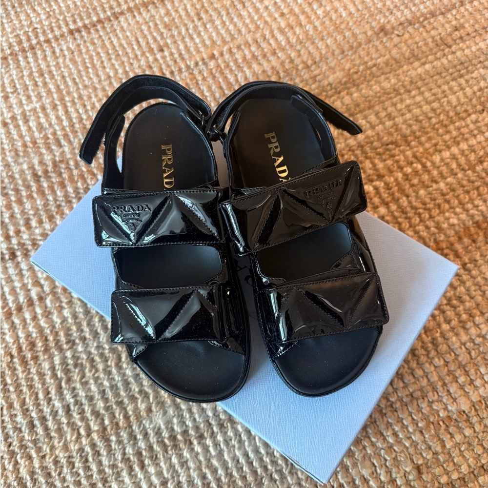 PRADA Quilted Patent Slingback Sport Sandals